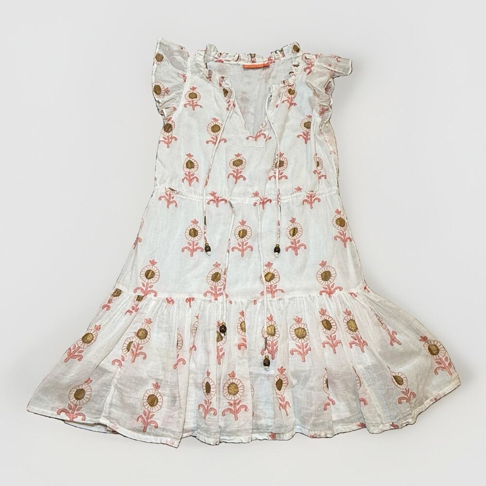 Oliphant Dress Womens Cinched Flirty Floral Leela Peach Tiered Dress Sz XXS